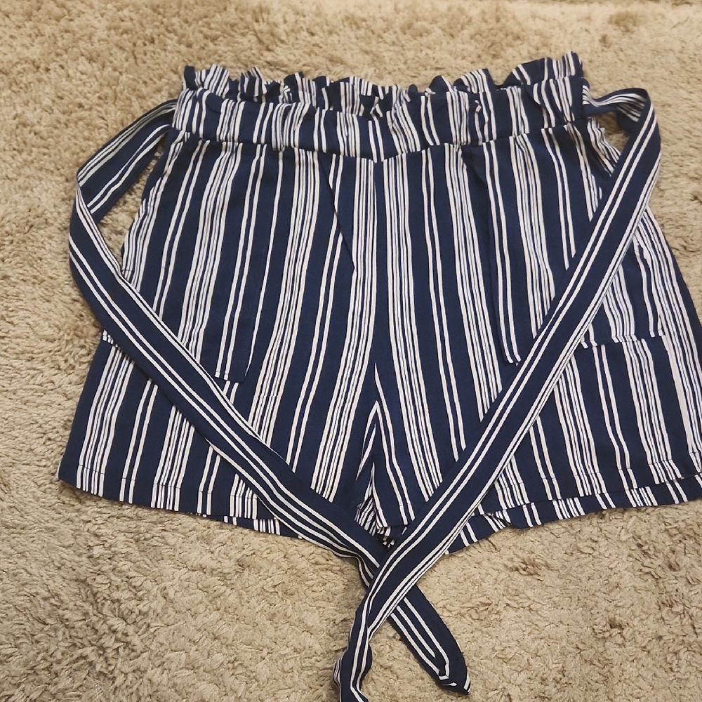 Shosho Navy and White Striped Women's Cargo Shorts